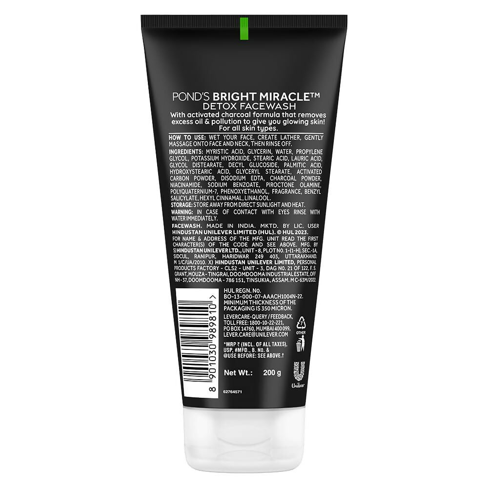 Ponds Bright Miracle Detox Facewash 10X Power of Activated Charcoal For Deep Cleaned Skin, Reveals Glow | Grocsy