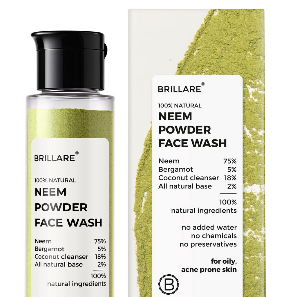 Brillare 100% Natural Neem Powder Facewash For Acne & Pimples Rich with Bergamot | Grocsy