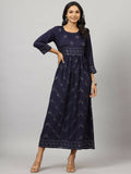 Juniper Women's Navy Festive Printed Flared Dress | Grocsy