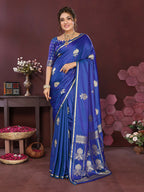 Joban Fashion Royal blue Floral Motifs Banarasi Silk Sarees | Grocsy