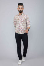Miravan Men's Cotton Printed Full Sleeve Slim Fit Spread Neck White & Pink Colour Shirt | Grocsy