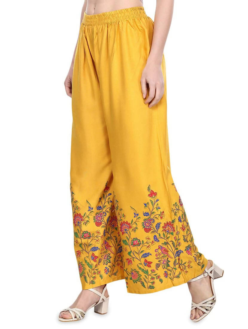 Mominos Fashion Mustard Floral Design Palazzo | Grocsy