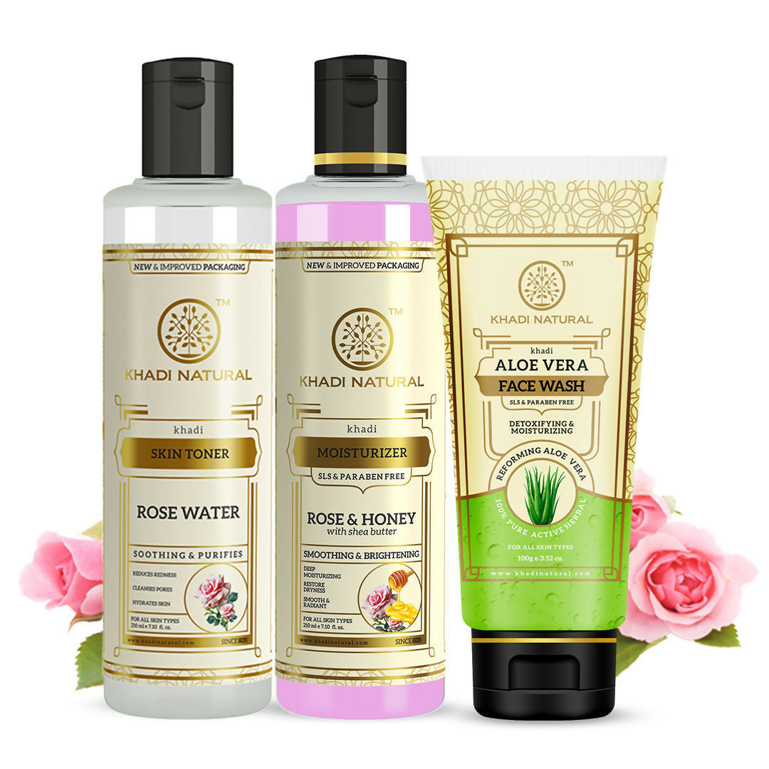Khadi Natural Glowing Skin Combo - Wash, Tone & Moisturize | Grocsy