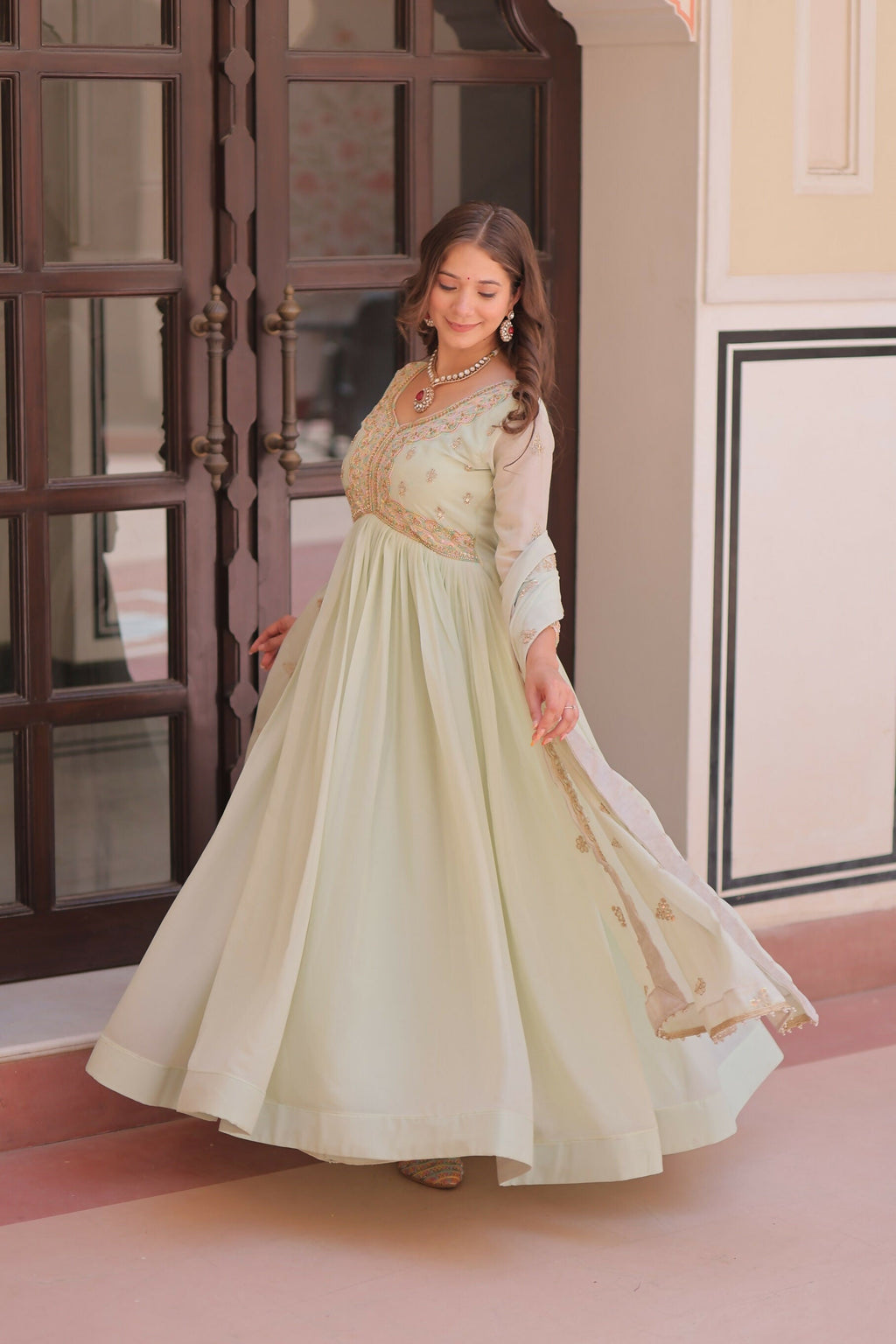 Joban Fashion Pista Georgette Sequence Embroidery Work Kurta Set | Grocsy