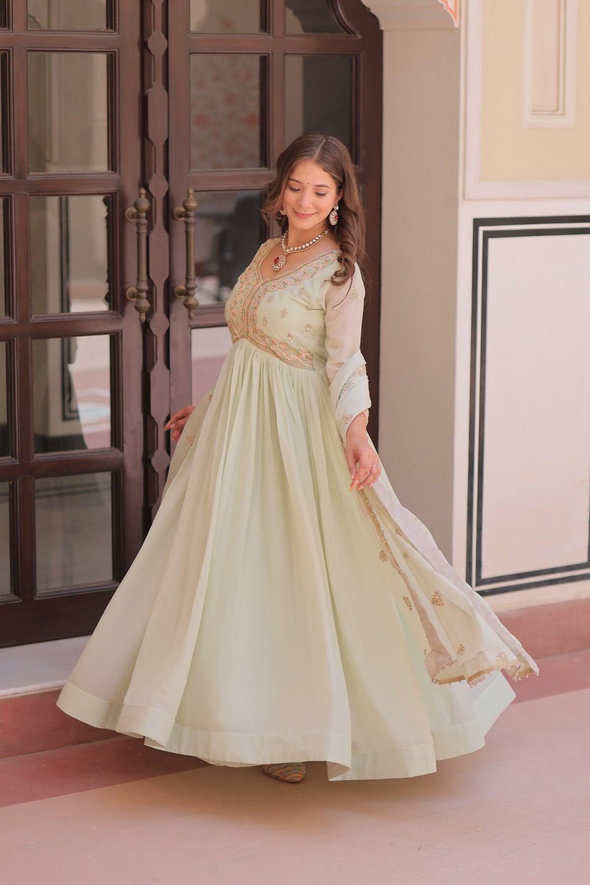 Joban Fashion Pista Georgette Sequence Embroidery Work Kurta Set | Grocsy