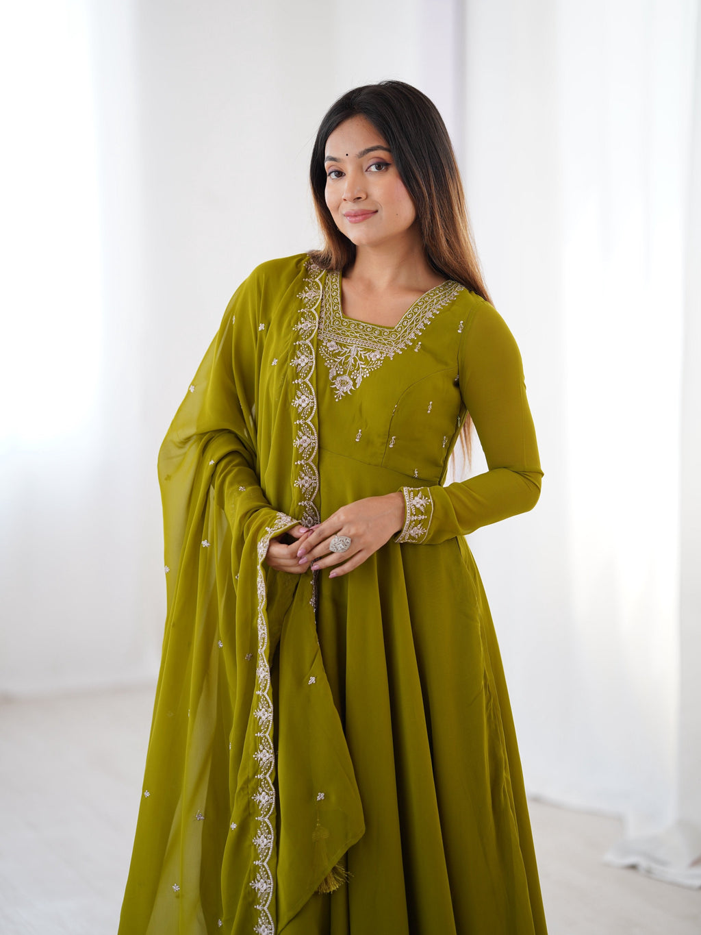 Lehenga Mart Designer Anarkali Suit for Women or Girls - Mahendi Green | Grocsy
