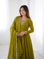 Lehenga Mart Designer Anarkali Suit for Women or Girls - Mahendi Green | Grocsy