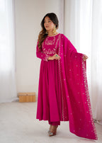 Lehenga Mart Designer Anarkali Suit Ready To Wear Kurta Pant With Dupatta For Women-Dark Pink | Grocsy