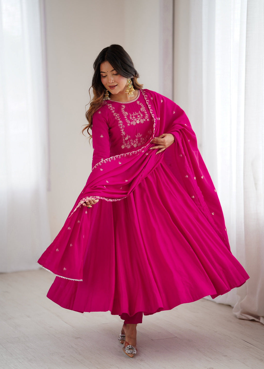 Lehenga Mart Designer Anarkali Suit Ready To Wear Kurta Pant With Dupatta For Women-Dark Pink | Grocsy