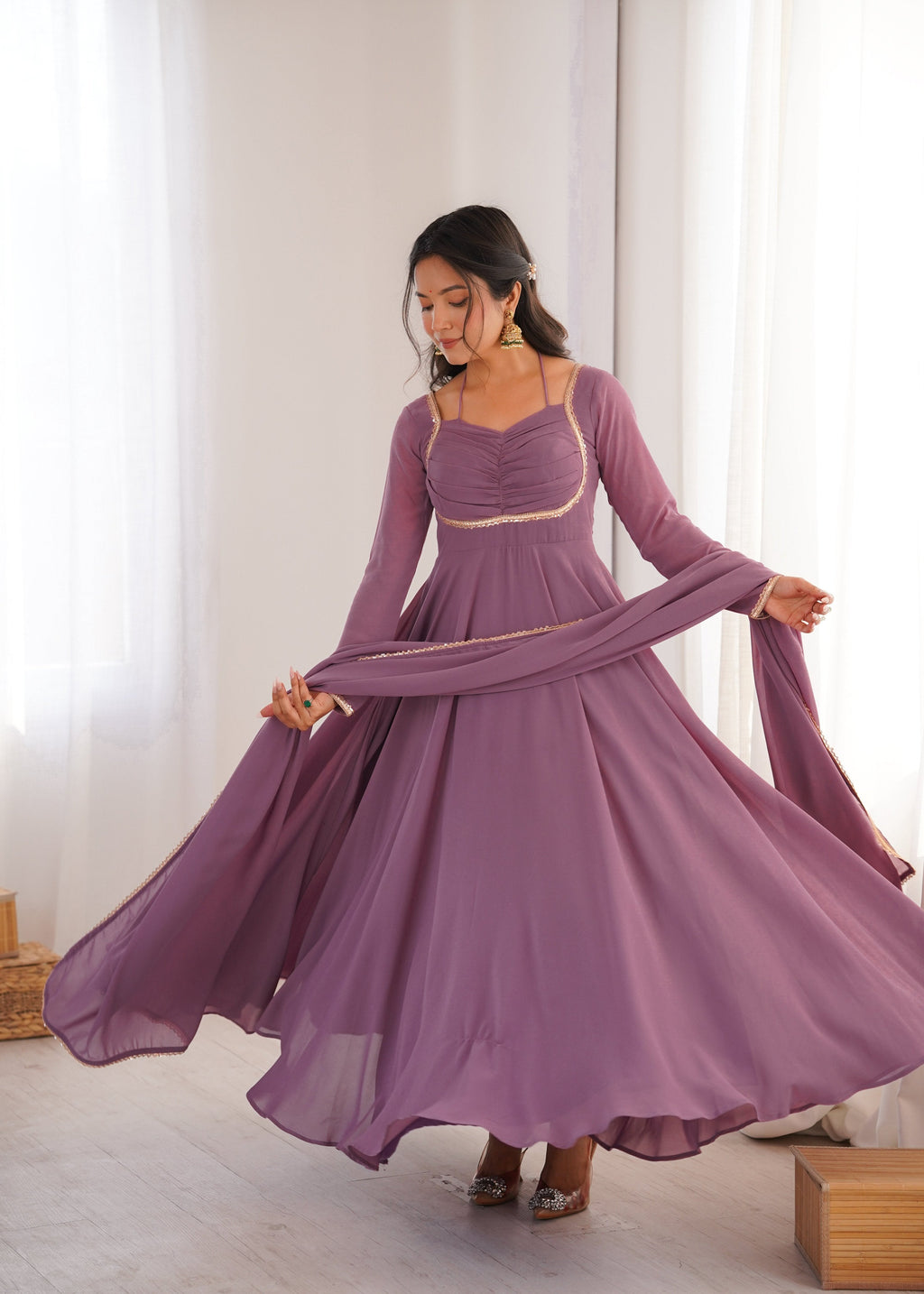 Lehenga Mart Designer Anarkali Suit With Kurta Dupatta For Women-Mauve Pink | Grocsy