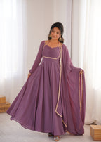 Lehenga Mart Designer Anarkali Suit With Kurta Dupatta For Women-Mauve Pink | Grocsy