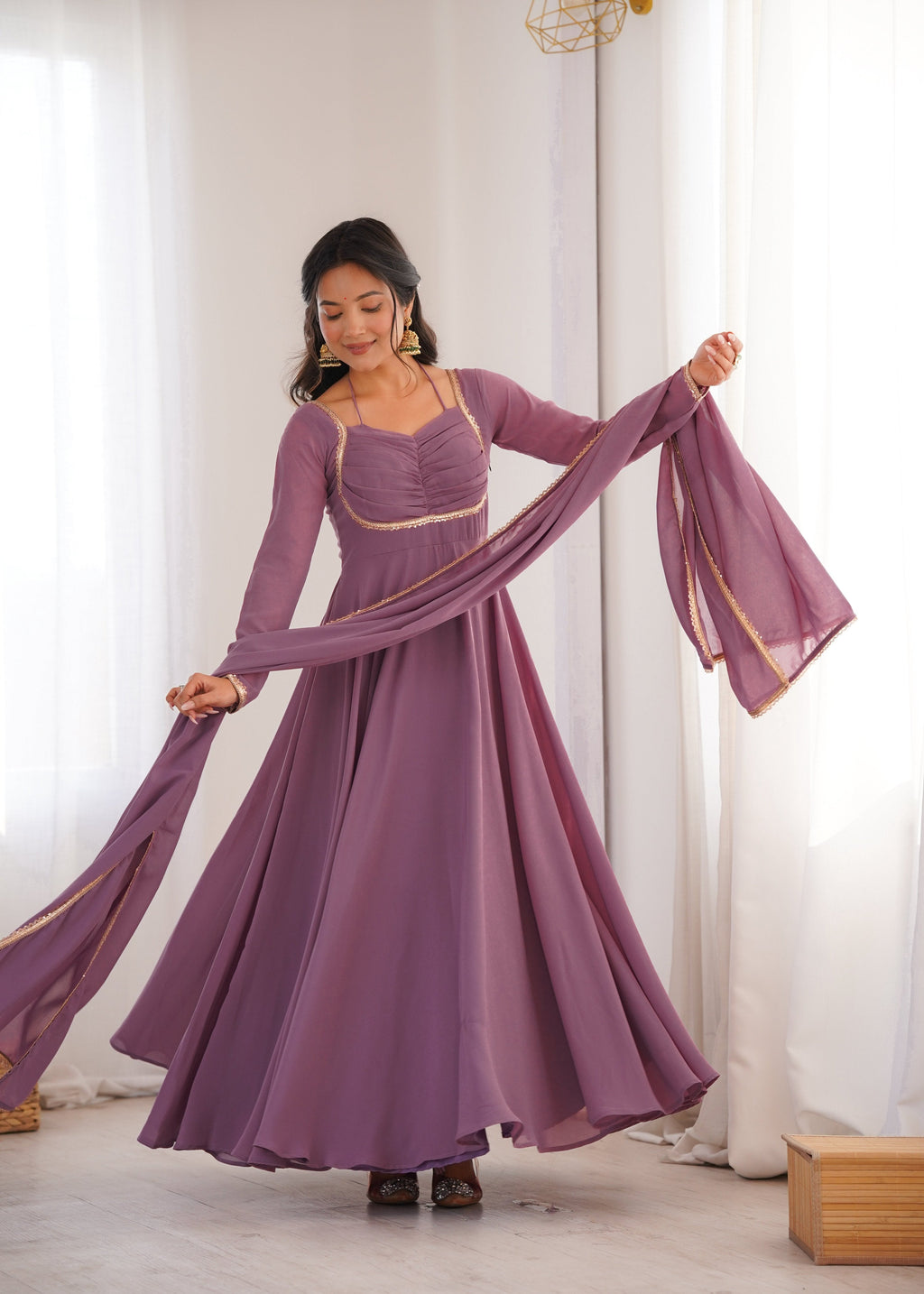 Lehenga Mart Designer Anarkali Suit With Kurta Dupatta For Women-Mauve Pink | Grocsy