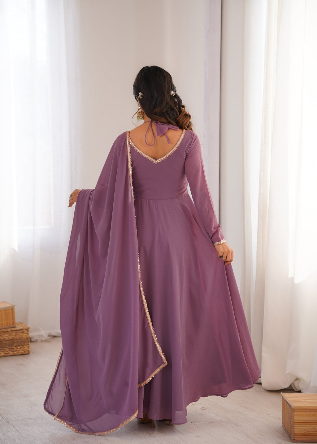 Lehenga Mart Designer Anarkali Suit With Kurta Dupatta For Women-Mauve Pink | Grocsy