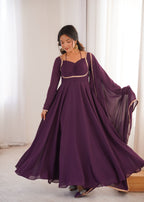 Lehenga Mart Designer Anarkali Suit With Kurta Dupatta For Women-Wine | Grocsy