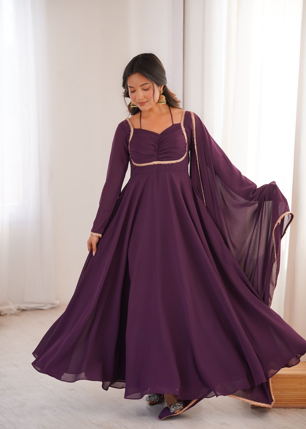 Lehenga Mart Designer Anarkali Suit With Kurta Dupatta For Women-Wine | Grocsy