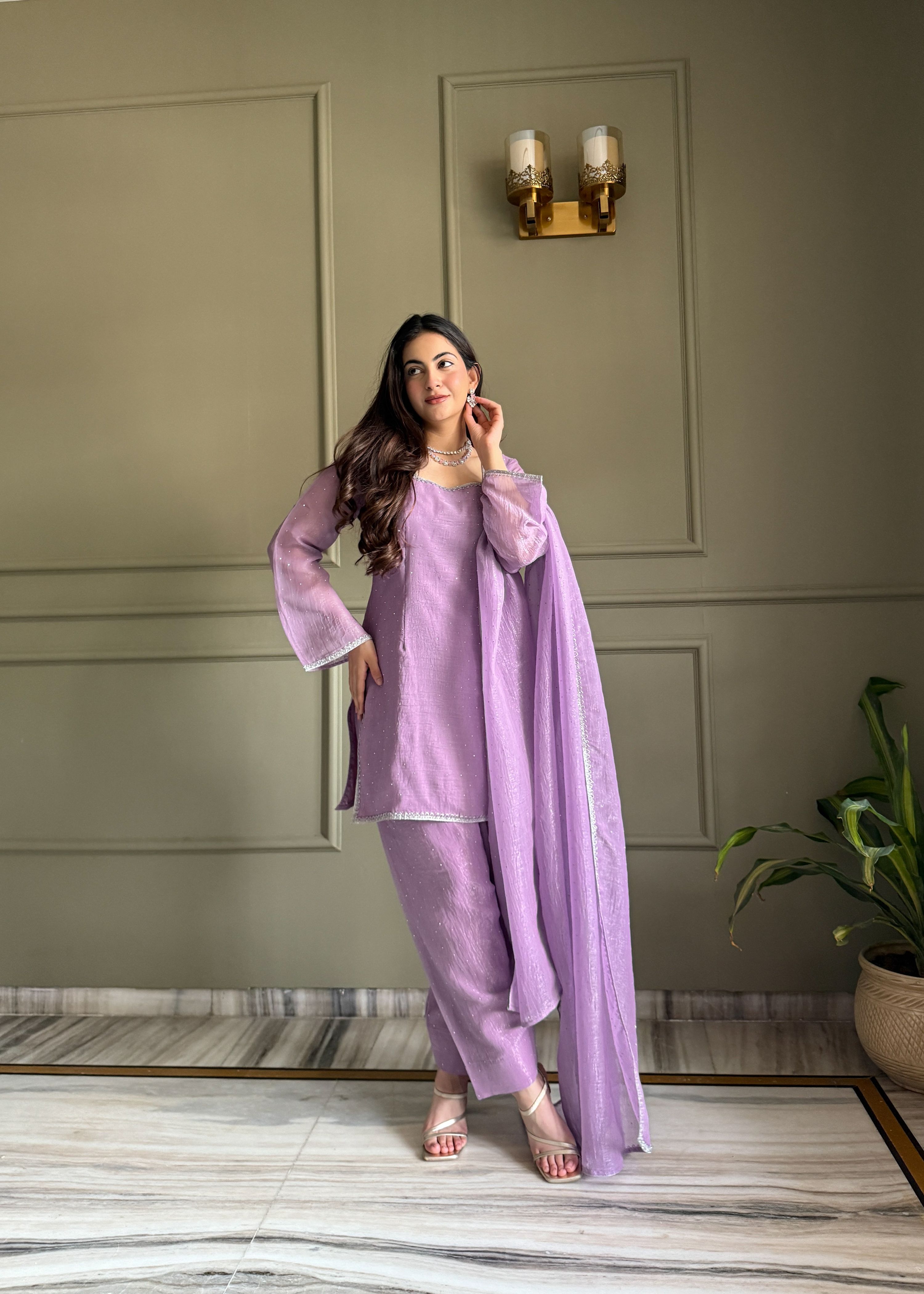 Lehenga Mart Designer Salwar Suit With Kurta Pant Dupatta For Women-Lavender | Grocsy