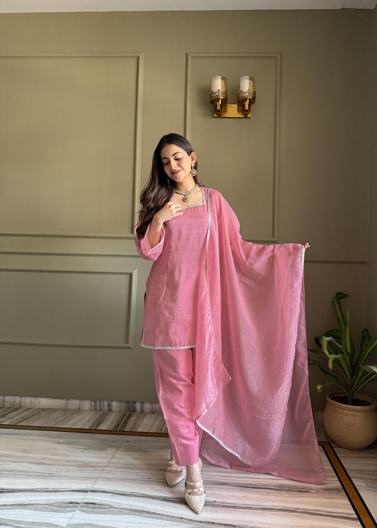 Lehenga Mart Designer Salwar Suit With Kurta Pant Dupatta For Women-Pink | Grocsy