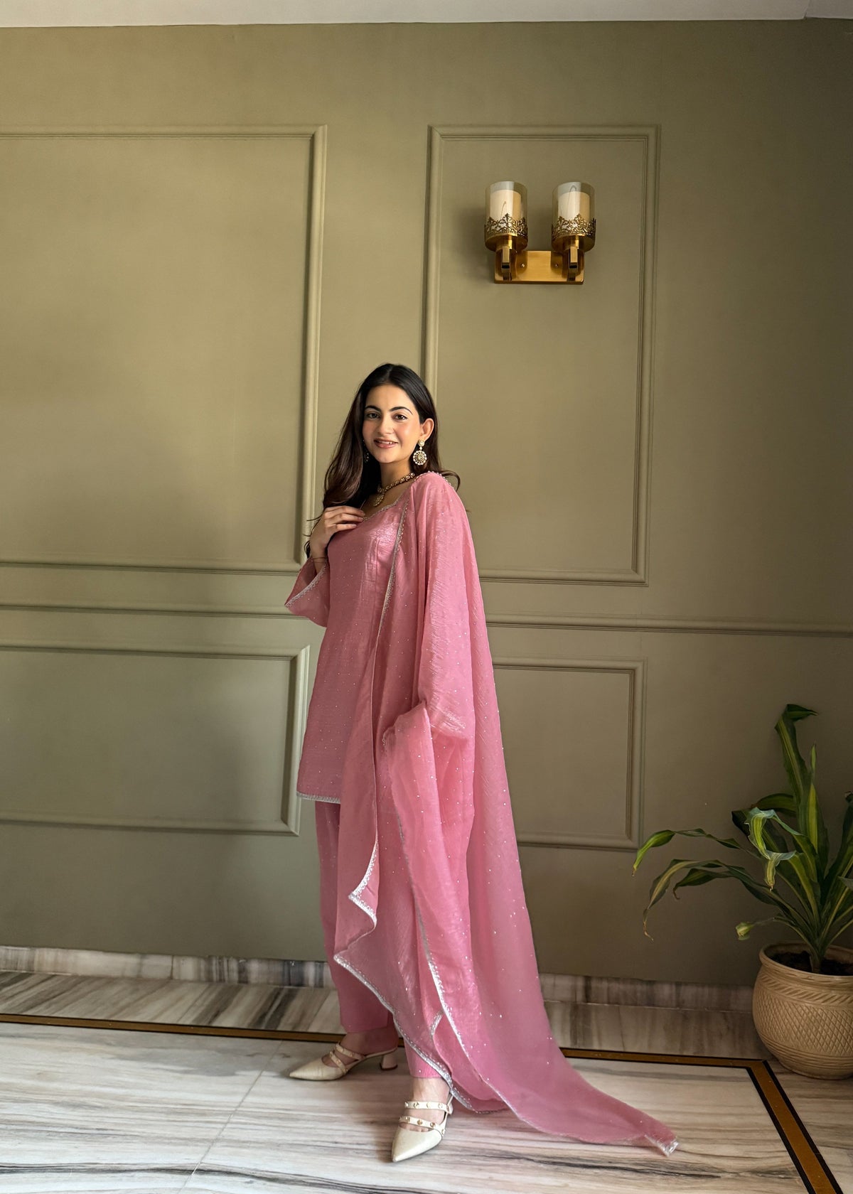 Lehenga Mart Designer Salwar Suit With Kurta Pant Dupatta For Women-Pink | Grocsy