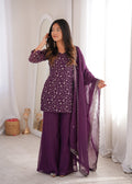 Lehenga Mart Designer Suit With Kurta Palazzo Dupatta For Women-Wine | Grocsy