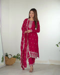 Lehenga Mart Designer Kurta Pant Dupatta - pink | Grocsy