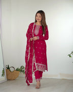 Lehenga Mart Designer Kurta Pant Dupatta - pink | Grocsy