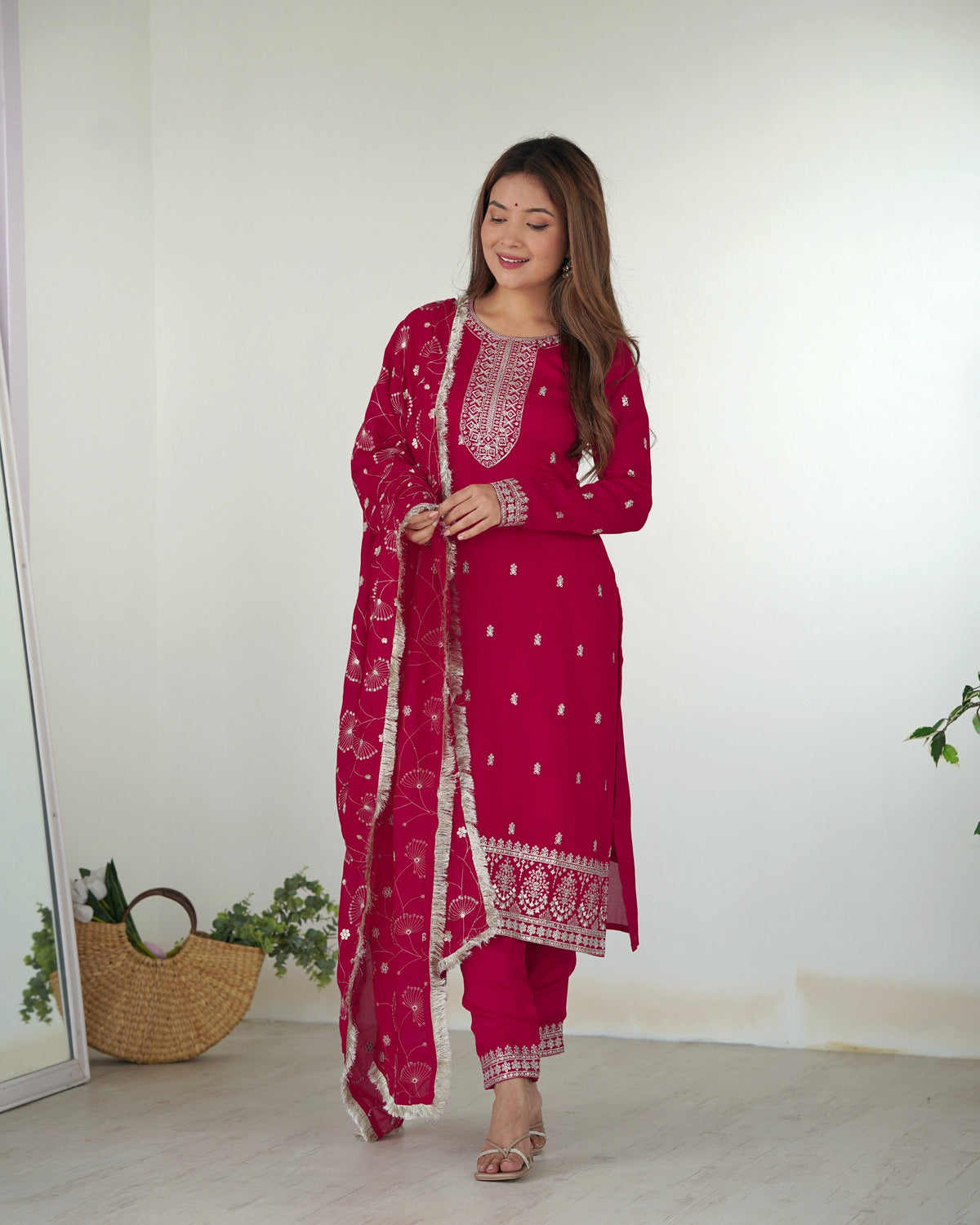Lehenga Mart Designer Kurta Pant Dupatta - pink | Grocsy