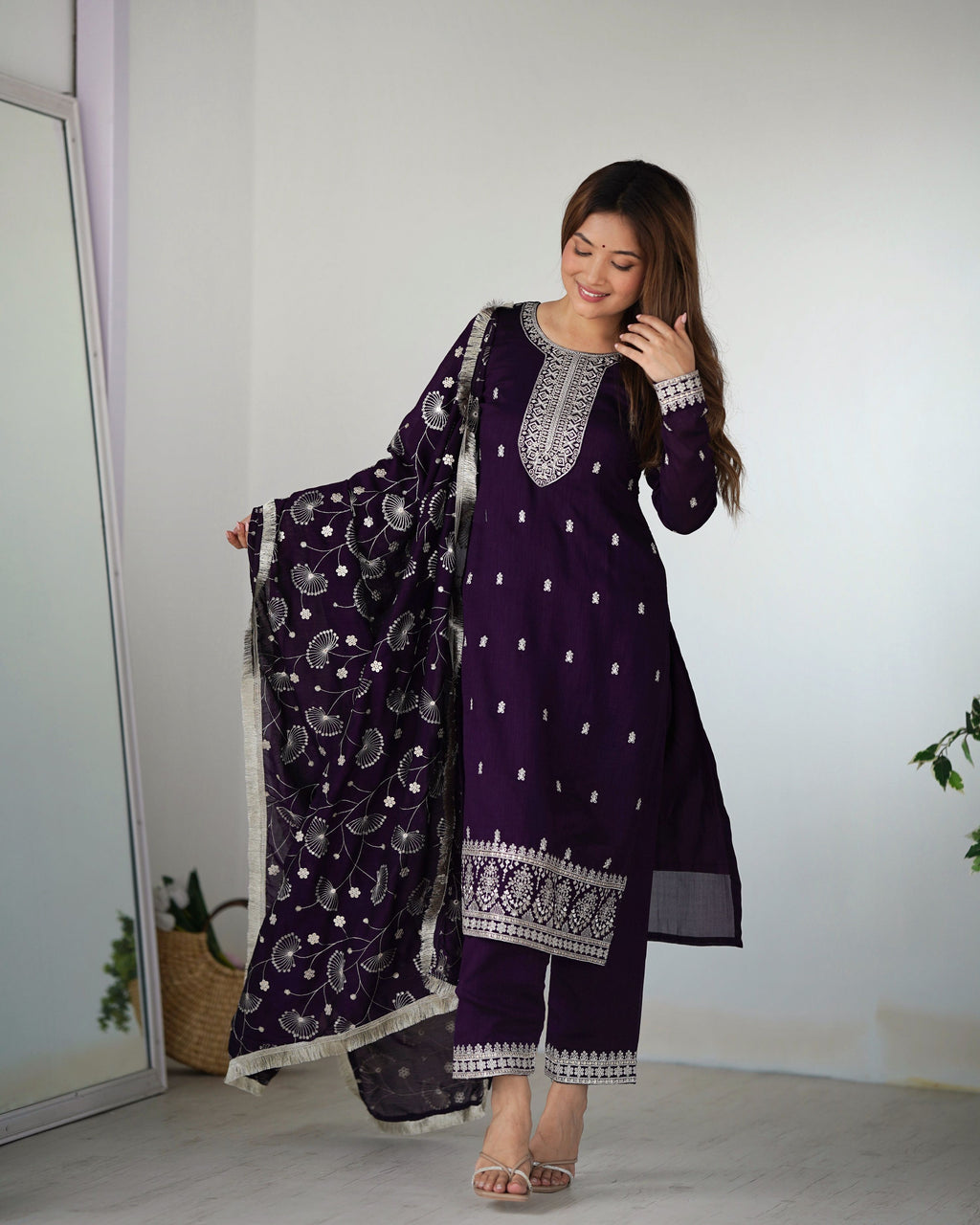 Lehenga Mart Designer Kurta Pant Dupatta - Purple | Grocsy