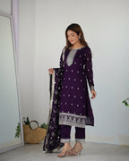 Lehenga Mart Designer Kurta Pant Dupatta - Purple | Grocsy