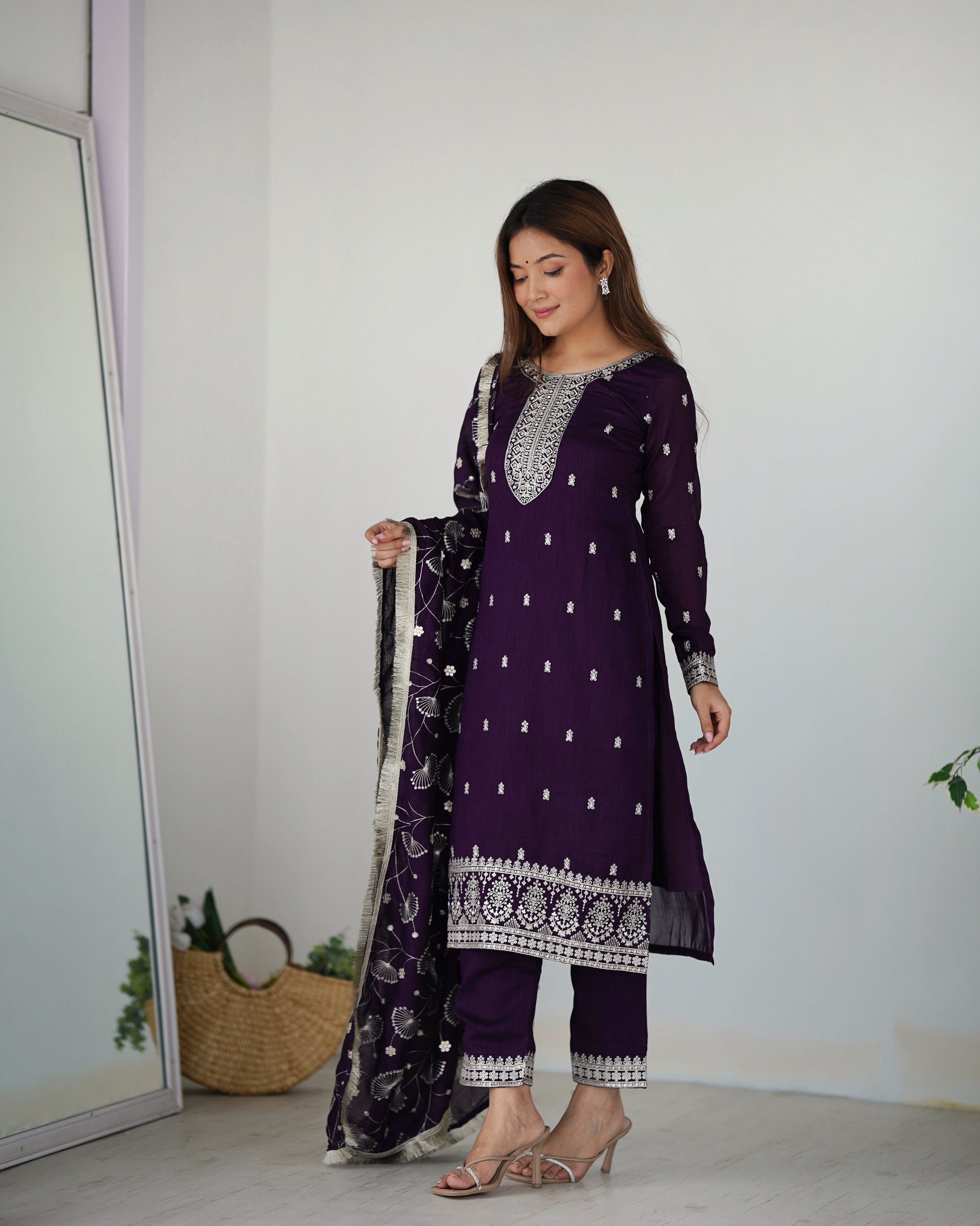 Lehenga Mart Designer Kurta Pant Dupatta - Purple | Grocsy
