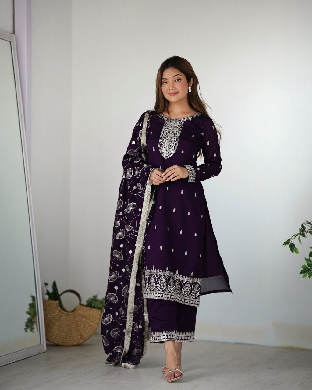 Lehenga Mart Designer Kurta Pant Dupatta - Purple | Grocsy