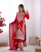 Lehenga Mart Designer Kurta Pant Dupatta - red | Grocsy