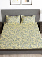 Story@home Cream-Coloured & Grey Floral Microfiber 180 TC Bedsheet & Pillow Cover | Grocsy