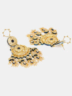 Ruby Raang 22k Gold Polished Kundan Chand Earrings With Ear Chains | Grocsy