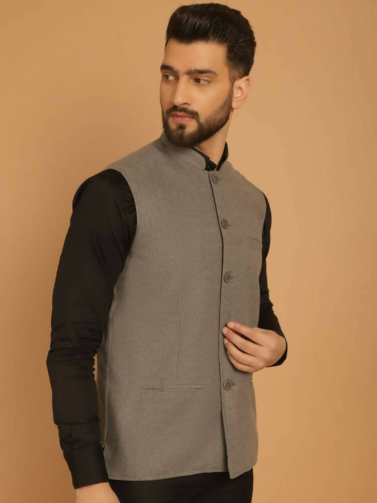 Even Apparels Nehru Jacket With Welt Pockets - Grey | Grocsy