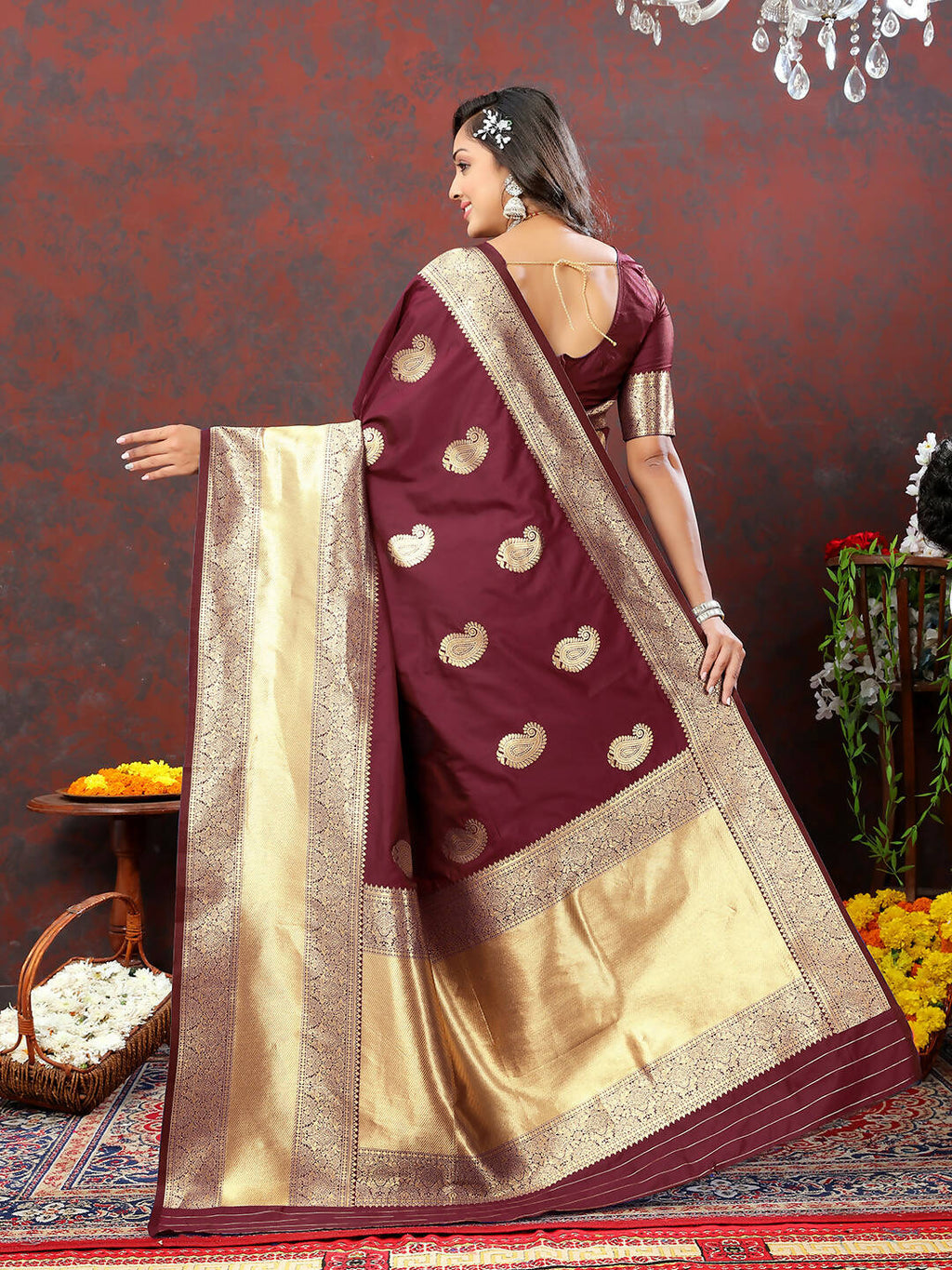 Lorenvalley Fashion Maroon Soft Silk Woven Design Gold Zari Weaving Saree | Grocsy