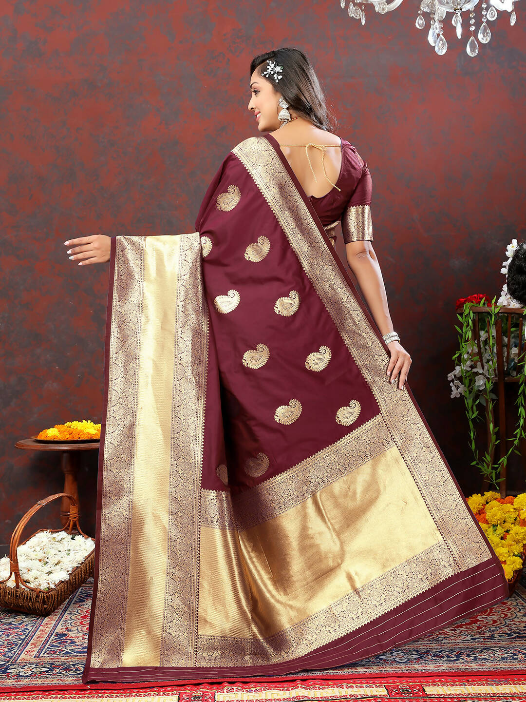 Lorenvalley Fashion Maroon Soft Silk Woven Design Gold Zari Weaving Saree | Grocsy