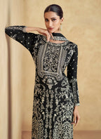 Anaita Black Premium Chinon Embroidered Sequin Work Ready Made Suit | Grocsy