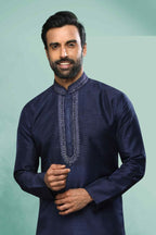 Raivat Ethnic Art Silk Mirror Embroidery Work Kurta Pajama In Blue Colour | Grocsy