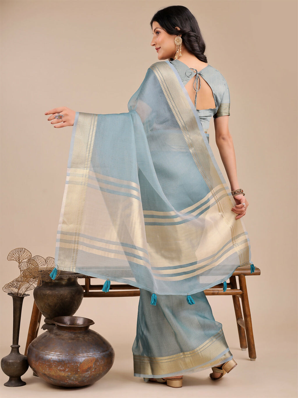 Shree Shyam Fashion Seoul Sea Green Organza Saree | Grocsy