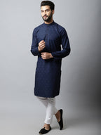 Even Apparels Navy blue Color Pure Cotton Men's Kurta With Band Collar (PRT1184-NVC) | Grocsy