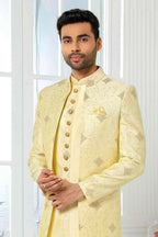 Raivat Ethnic Art Silk Embroidery Work 3 Pcs Indo Jacket Set In Yellow Colour | Grocsy