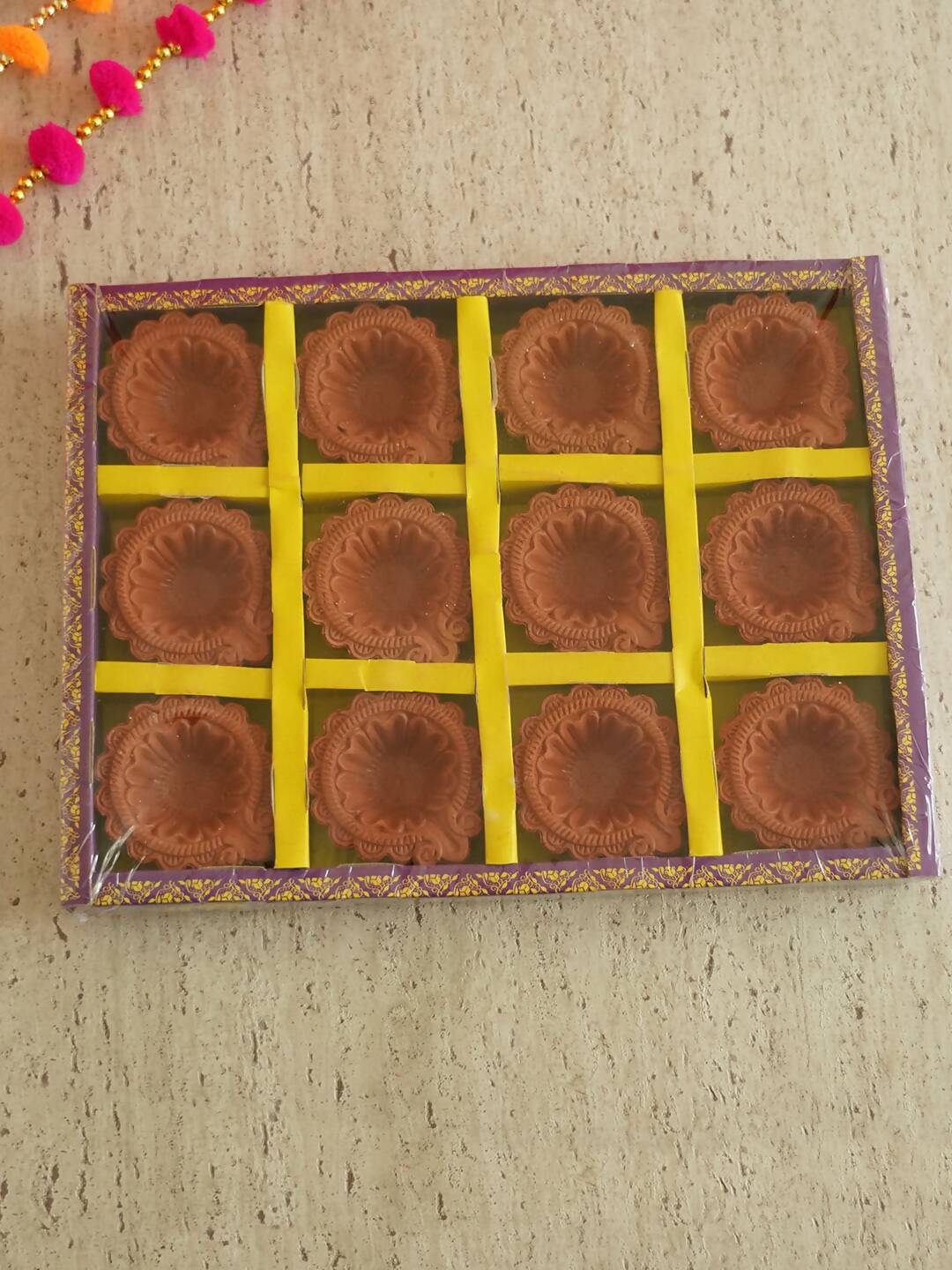 Tied Ribbons Brown Set of 12 Handmade Clay Terracotta Diyas | Grocsy