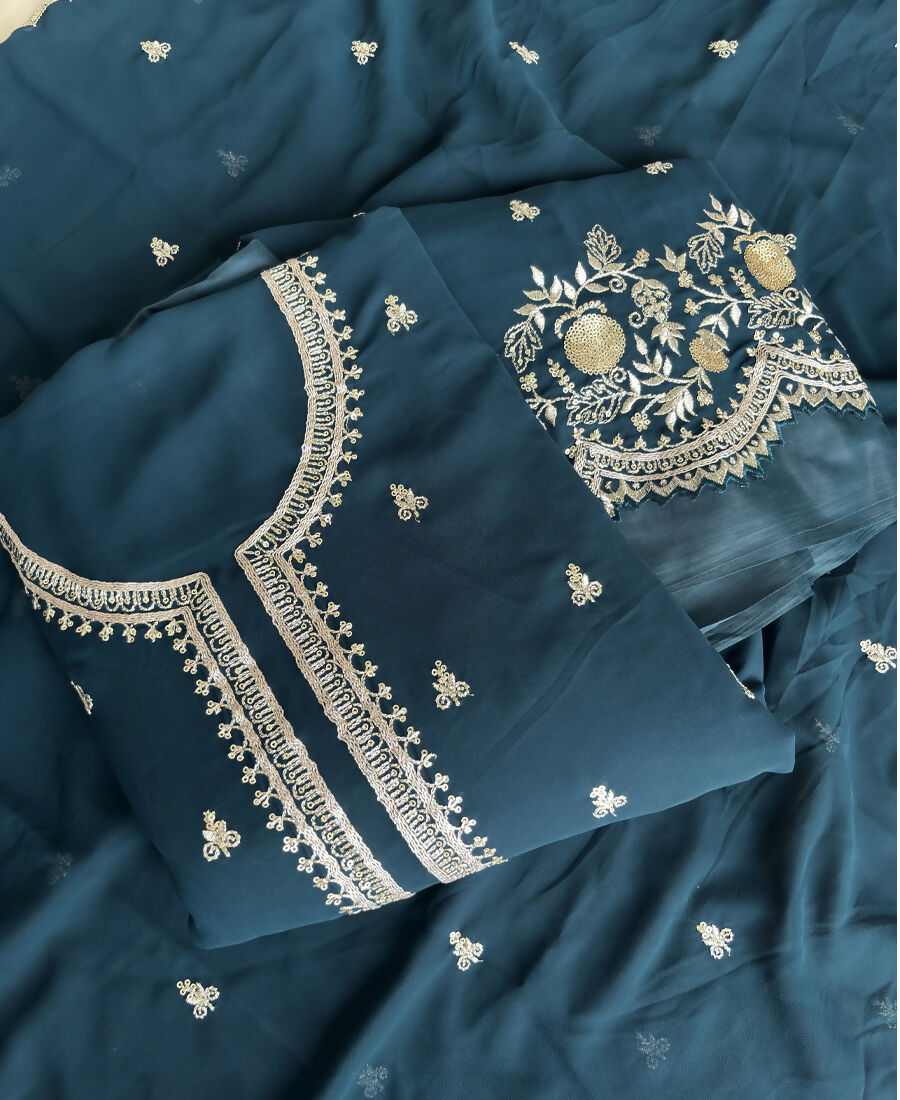 KC Bollywood Style Teal Blue Georgette Suit For Women | Grocsy