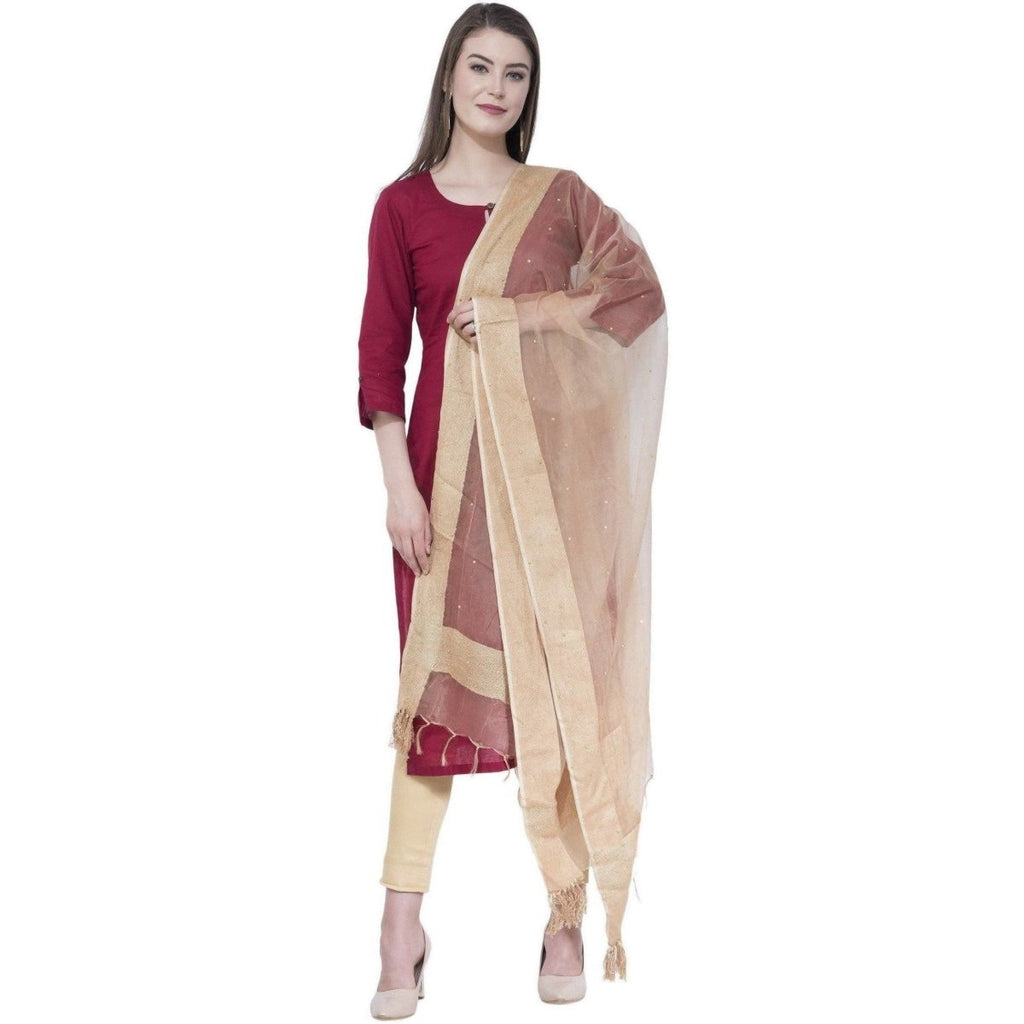 A R Silk Women's Stone Work Orgenza Cotton Golden Dupattas and Chunnis | Grocsy