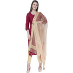 A R Silk Women's Stone Work Orgenza Cotton Golden Dupattas and Chunnis | Grocsy