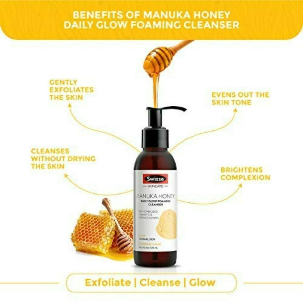 Swisse Skincare Manuka Honey Daily Glow Foaming Cleanser Face Wash with Vitamin C & Papaya Enzymes | Grocsy