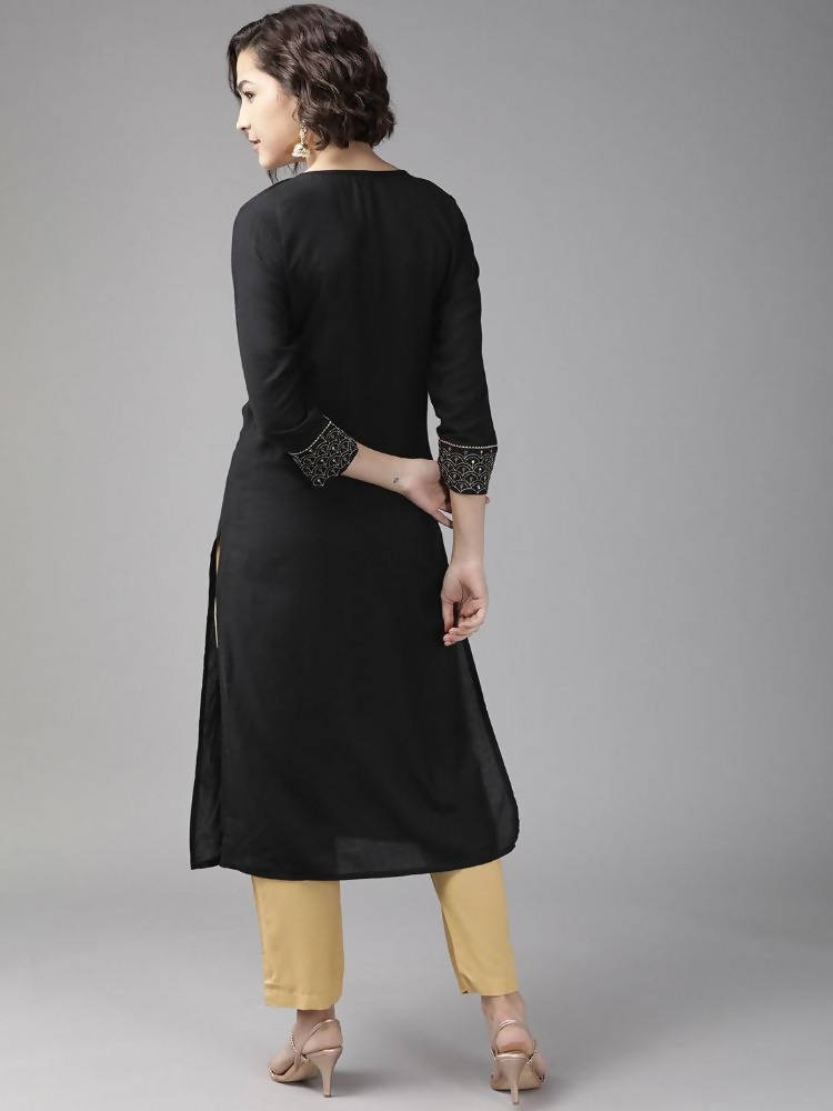Yufta Women Black Yoke Design Kurta with Palazzo | Grocsy