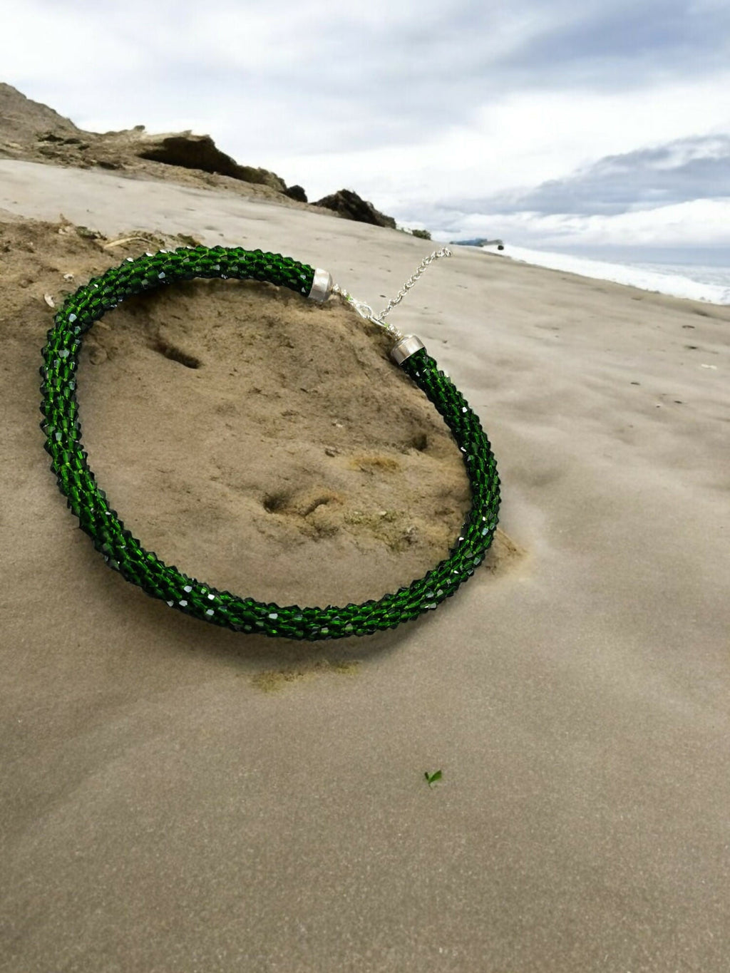 Inhanns Noor-E-Jalwa – Handmade Crystal Bead Necklace -Adjustable - Green Only Necklace | Grocsy