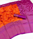 DEIANA'S Beautiful Designer Golden zari Soft Lichi Silk Saree - Orange | Grocsy