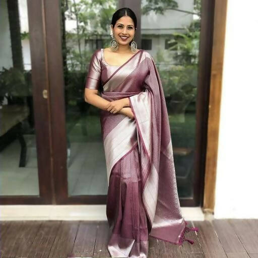 DEIANA'S Beautiful Designer Golden zari Soft Lichi Silk Saree - Maroon | Grocsy